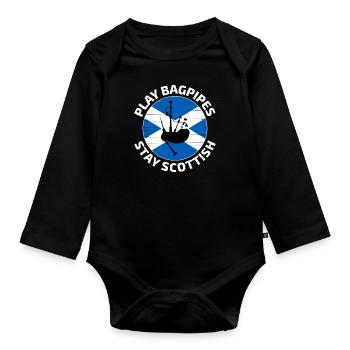Bagpipe Player Instrument Scottish Scotland Flag - Organic Longsleeve Baby Bodysuit - black - Front