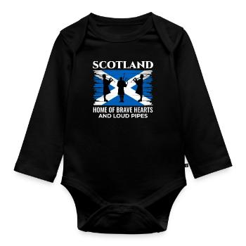 Bagpipe Player Instrument Scottish Scotland Flag - Organic Longsleeve Baby Bodysuit - black - Front