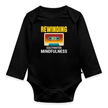 Cassette Tape Rewinding 80s Nostalgia Retro 1980s - Organic Longsleeve Baby Bodysuit - black - Front