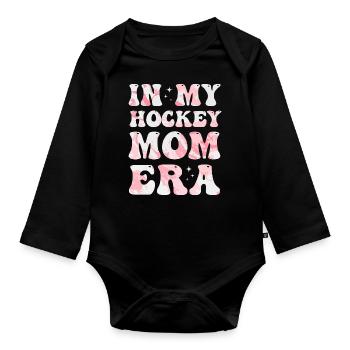 À l’époque de ma maman de hockey, maman de hockey colorée - Body Bébé bio manches longues - noir - Devant