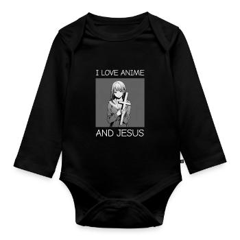 J’adore l’anime et Jésus - style manga. - Body Bébé bio manches longues - noir - Devant