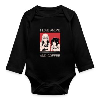 J’adore l’anime et le café - style manga. - Body Bébé bio manches longues - noir - Devant