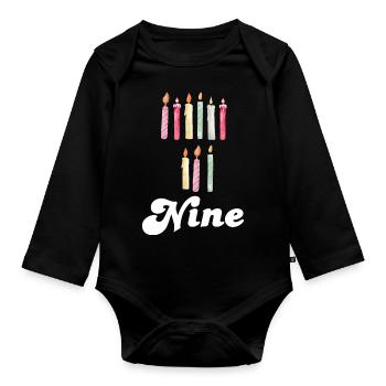 9th Anniversary Candle - Organic Longsleeve Baby Bodysuit - black - Front