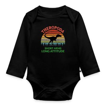 Theropoda Dinosaurier Dino Paläontologe Fossil - Baby Bio-Langarm-Body - Schwarz - Vorne