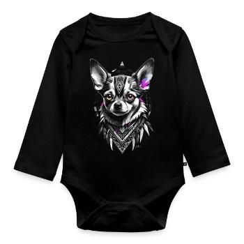 Geometric Chihuahua Dog Gray Pink - Organic Longsleeve Baby Bodysuit - black - Front