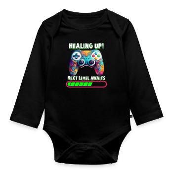 Healing Up Next Level Awaits Gamer Gaming Nerd - Baby Bio-Langarm-Body - Schwarz - Vorne