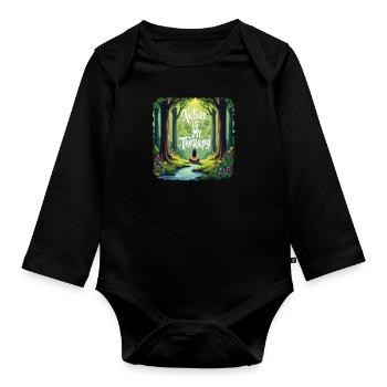 La nature est ma thérapie - Méditation en forêt - Body Bébé bio manches longues - noir - Devant