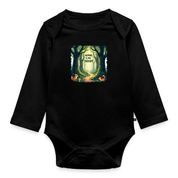 La nature est ma thérapie - Méditation en forêt - Body Bébé bio manches longues - noir - Devant