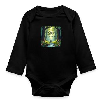 La nature est ma thérapie - Méditation en forêt - Body Bébé bio manches longues - noir - Devant