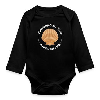 Clam Shell Seashells Collector Beachcomber Beach - Organic Longsleeve Baby Bodysuit - black - Front