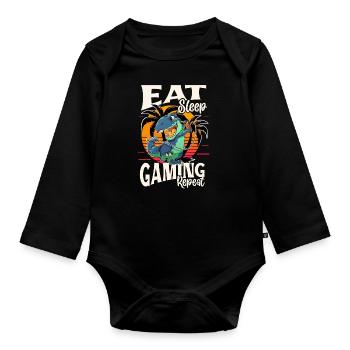Gamer Gaming Dino Dinosaur T Rex - Organic Longsleeve Baby Bodysuit - black - Front