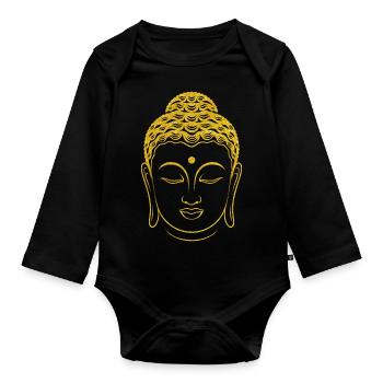 Outline Buddha Face Stylized In A Gold - Organic Longsleeve Baby Bodysuit - black - Front