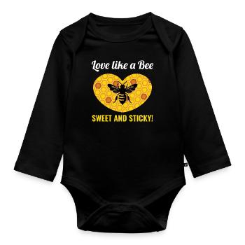 Honeybee Beekeeper Beekeeping Valentines Day Heart - Organic Longsleeve Baby Bodysuit - black - Front