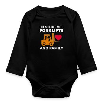 Forklift Operator Heavy Equipment Driver Family - Organic Longsleeve Baby Bodysuit - black - Front