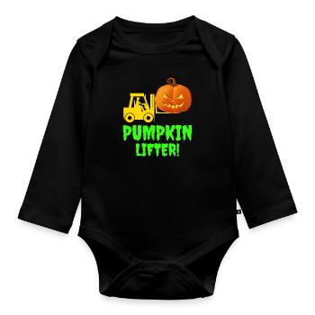Halloween Forklift Operator Pumpkin Lifter - Organic Longsleeve Baby Bodysuit - black - Front