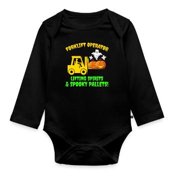 Halloween Ghost Forklift Operator Pumpkin Funny - Organic Longsleeve Baby Bodysuit - black - Front