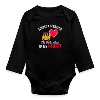 Forklift Operator Driver Valentine’s Day Funny - Organic Longsleeve Baby Bodysuit - black - Front