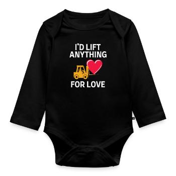 Forklift Operator Driver Valentine’s Day Funny - Organic Longsleeve Baby Bodysuit - black - Front