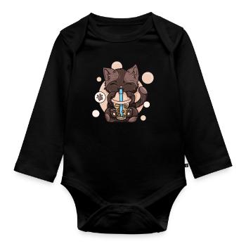 Bubble Tea Boba BubbleTea Kawaii Japan Tea Kpop - Organic Longsleeve Baby Bodysuit - black - Front
