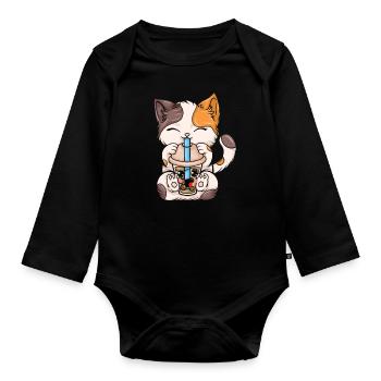 Bubble Tea Boba BubbleTea Kawaii Japan Tea Kpop - Organic Longsleeve Baby Bodysuit - black - Front