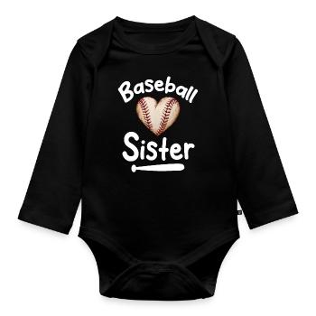 Baseball Sport Baseballspieler Pitcher Catcher USA - Baby Bio-Langarm-Body - Schwarz - Vorne