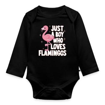 Flamingo Tier Rosa - Baby Bio-Langarm-Body - Schwarz - Vorne