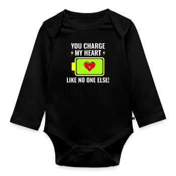 Électricien Valentine : Tu charges mon cœur - Body Bébé bio manches longues - noir - Devant