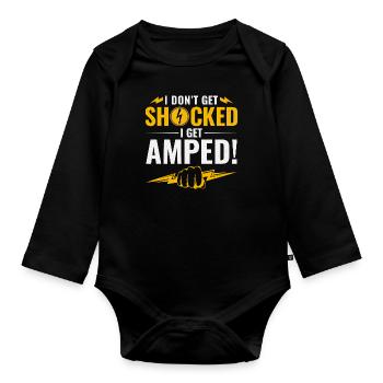 Lineman Amped Shock Humour Brave Voltage Work - Body Bébé bio manches longues - noir - Devant