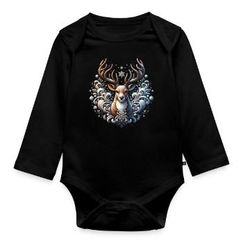 Winter Rentier Christmas Xmas Weihnachten - Baby Bio-Langarm-Body - Schwarz - Vorne