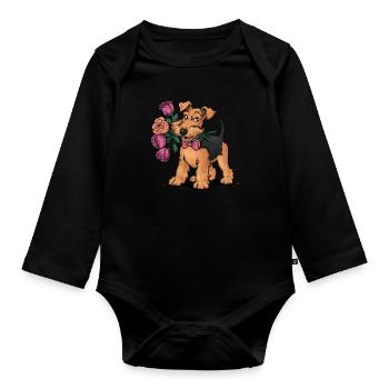 Airedale Terrier - Baby Bio-Langarm-Body - Schwarz - Vorne