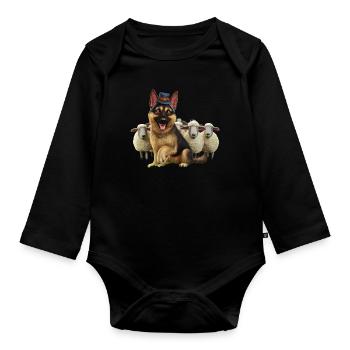 German Shepherd with Little Sheep - Organic Longsleeve Baby Bodysuit - black - Front