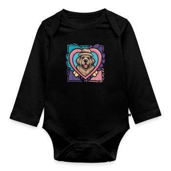 Newfoundland dog with a big heart - Organic Longsleeve Baby Bodysuit - black - Front