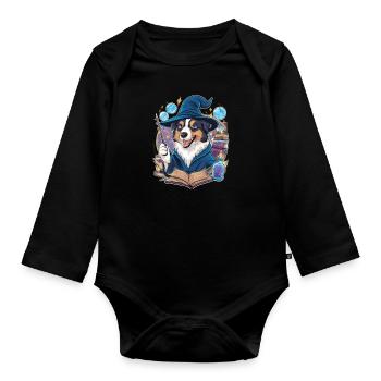 Australischer Schäferhund Magier mit Zauberstab - Baby Bio-Langarm-Body - Schwarz - Vorne