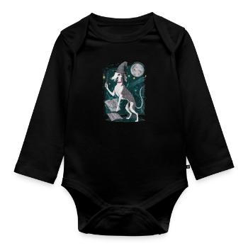 Magic Greyhound in Wizard Outfit for Wizard - Organic Longsleeve Baby Bodysuit - black - Front