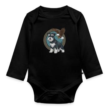 Miniature Schnauzer with majestic bald eagle - Organic Longsleeve Baby Bodysuit - black - Front