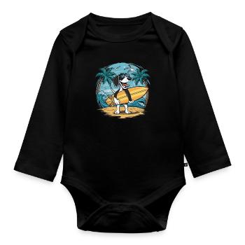 Braque allemand à poil court sur la plage avec planche de surf - Body Bébé bio manches longues - noir - Devant