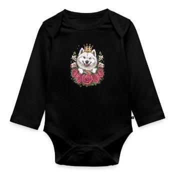 Spitz Samoyède doux aux roses et aux lys - Body Bébé bio manches longues - noir - Devant