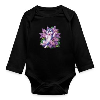 Cute husky with lilac for dog lovers - Organic Longsleeve Baby Bodysuit - black - Front
