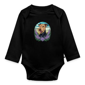 Mignon Airedale Terrier avec lilas - Body Bébé bio manches longues - noir - Devant