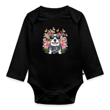 Staffordshire Bull Terrier avec des papillons - Body Bébé bio manches longues - noir - Devant