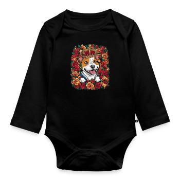 Staffordshire Bull Terrier mit Krone und Rosen - Baby Bio-Langarm-Body - Schwarz - Vorne
