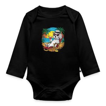 Cute cartoon Maltese on the beach summer motif - Organic Longsleeve Baby Bodysuit - black - Front
