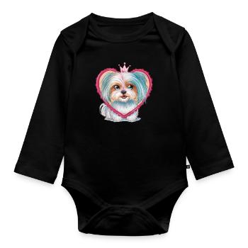 Maltese with crown and heart - Organic Longsleeve Baby Bodysuit - black - Front