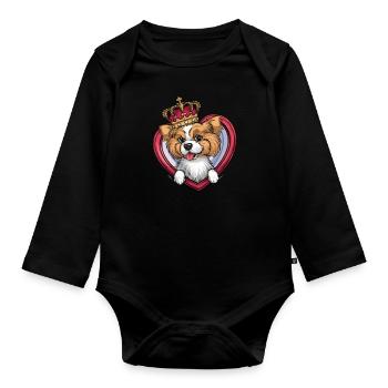 Dessin animé mignon Lhassa Apso avec couronne et cœur - Body Bébé bio manches longues - noir - Devant