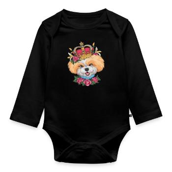 Basenji Dog with Roses, Lillien for Dog Lovers - Organic Longsleeve Baby Bodysuit - black - Front