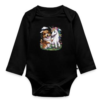 Dessin animé Le bichon havanais joue avec la licorne conte de fées - Body Bébé bio manches longues - noir - Devant