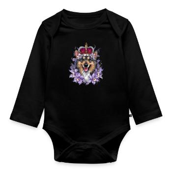 Norwegischer Elchhund im Cartoon Design - Baby Bio-Langarm-Body - Schwarz - Vorne