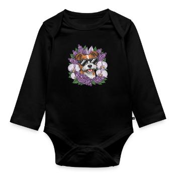 Norfolk Terrier mit Sonnenbrille und Orchideen - Baby Bio-Langarm-Body - Schwarz - Vorne