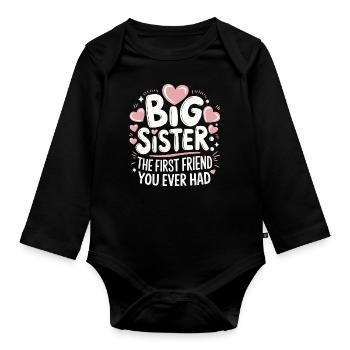 Sœur, Frère ou sœur, Famille - Body Bébé bio manches longues - noir - Devant