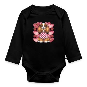 Cute Cocker Spaniel, Hearts and Flowers - Organic Longsleeve Baby Bodysuit - black - Front